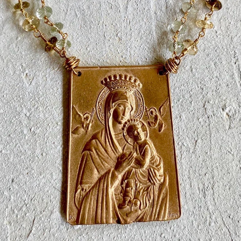 Our Lady Pendant Necklace with Beaded Chain